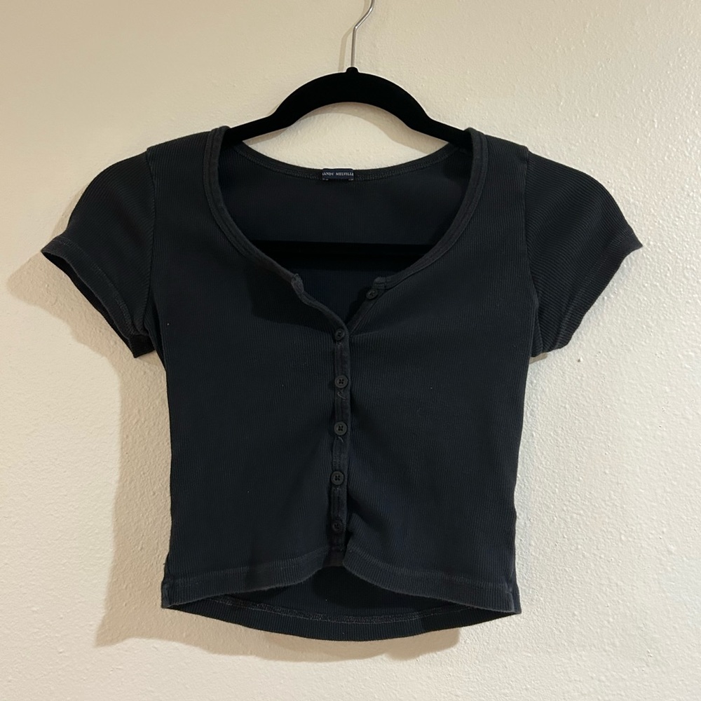 Black Brandy Melville Crop Top Button-Up Top